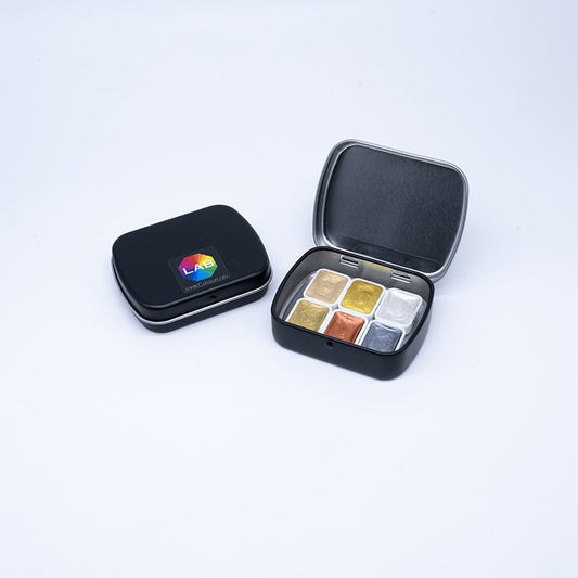 Artist Watercolour Set - Gold & Silver Series, 6 colours x 1/4 pans in small tin box 藝術級水彩套裝 (#2201 Series)- 金銀系列, 6色 x 1/4盤, 小鐵盒